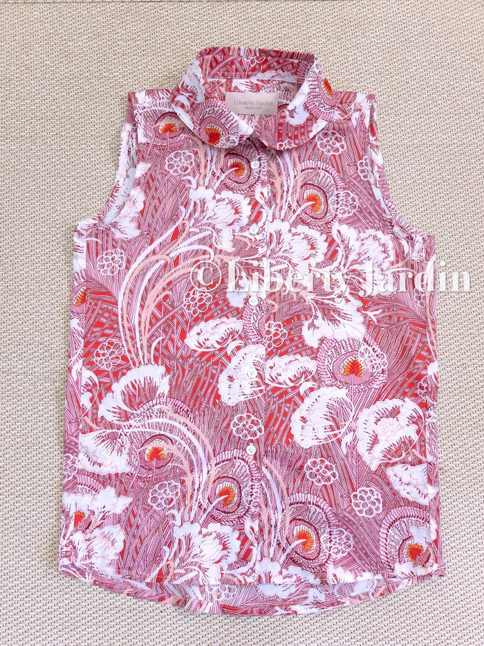Liberty London Sleeveless Peter Pan Collar Blouse, Button-up Tailoring Botanical Shirt, Personalised Customised Top