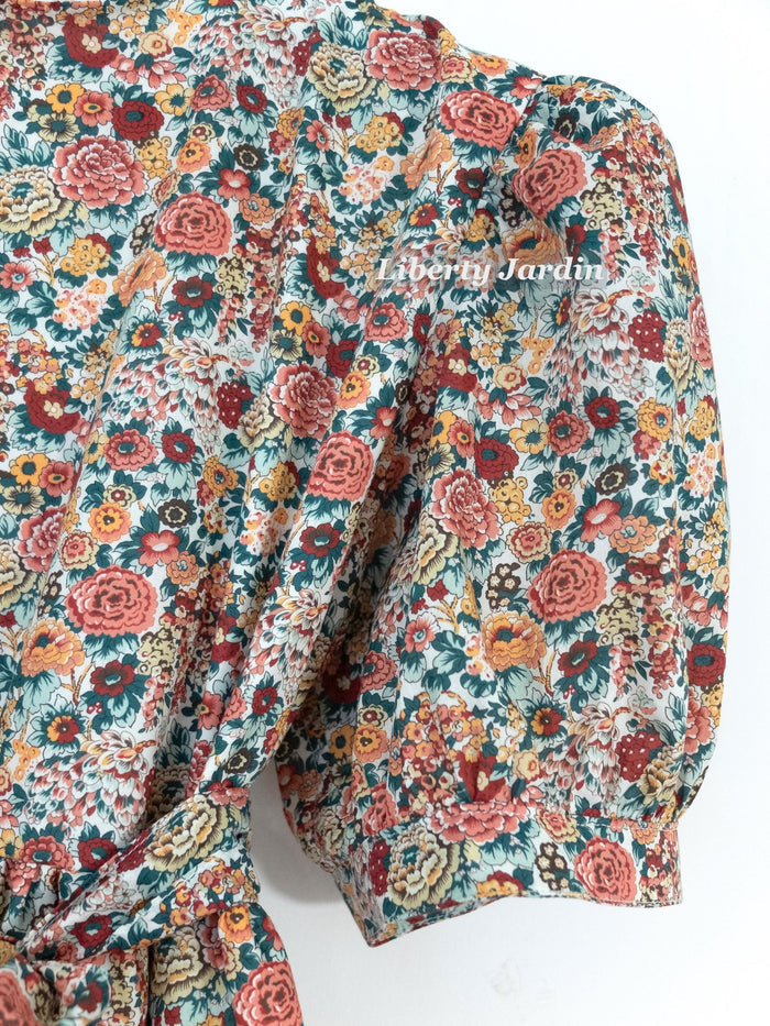 Liberty London Smock Puffed-Sleeves Midi-Length Sun Dress, Sustainable Handmade Womenswear, Botanical Floral-print Cotton Clothing