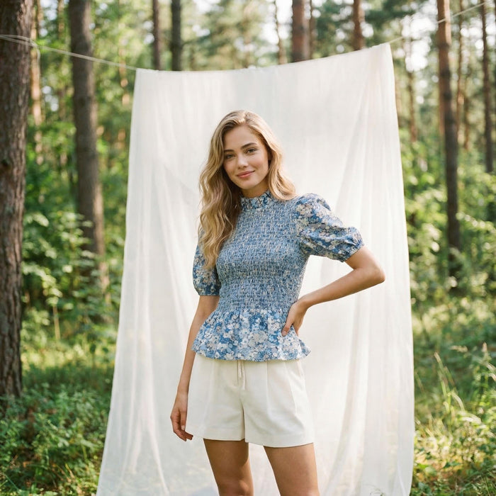 Liberty London Smock-Shirred Peplum Top, Ruffle-collared Handmade Blouse, Sustainable Ethical Clothing, Floral-print Cotton Womenswear
