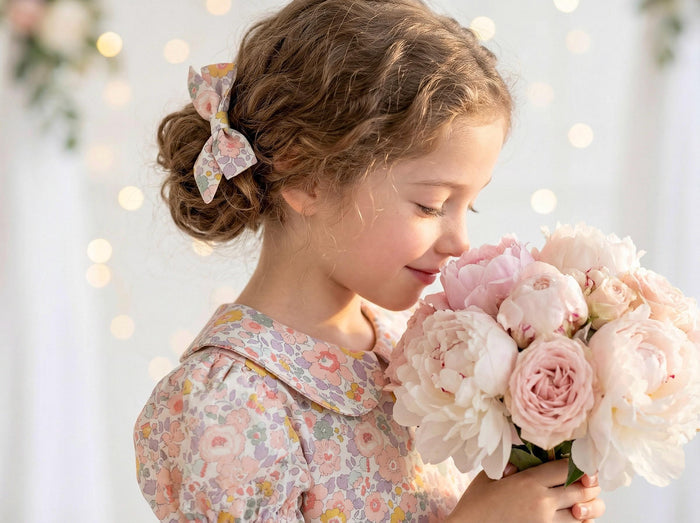 Liberty London Wedding Flower Girl Dress, Peter-Pan Collared Short-Sleeved Handmade Heirloom Gown, Sustainable Clothing
