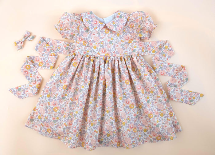 Liberty London Wedding Flower Girl Dress, Peter-Pan Collared Short-Sleeved Handmade Heirloom Gown, Sustainable Clothing