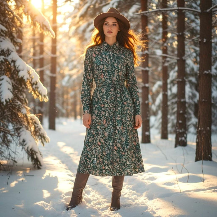 Long Sleeve Liberty London Midi Shirt Dress: Botanical Ditsy Floral Print