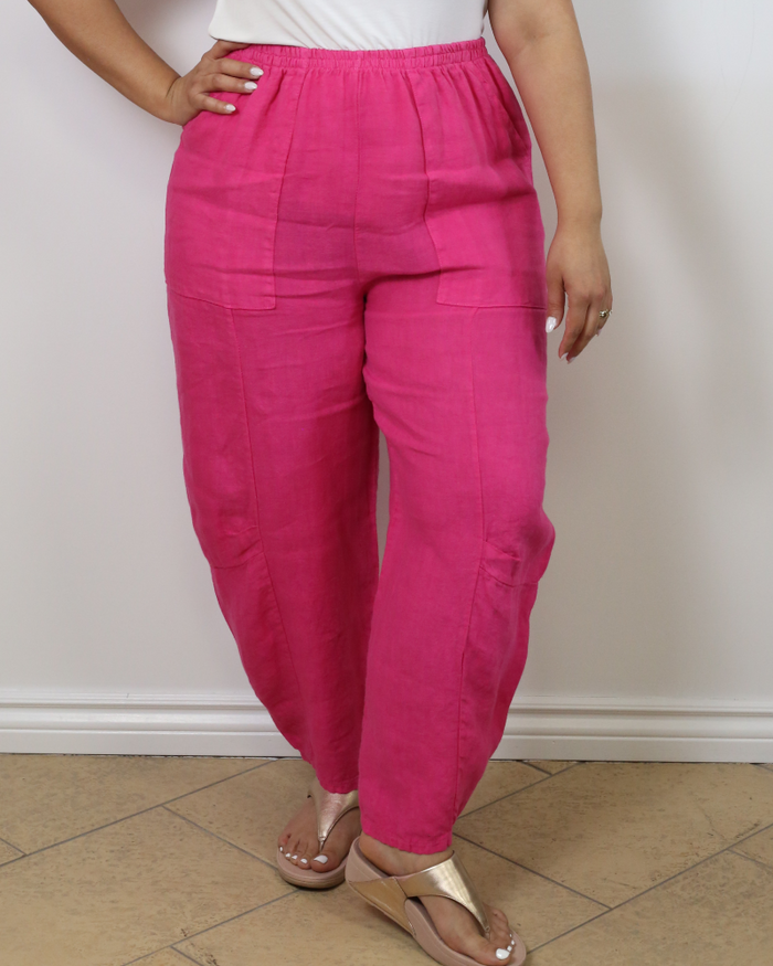 Loose-fitting linen pants Fuchia - Marie la Lune