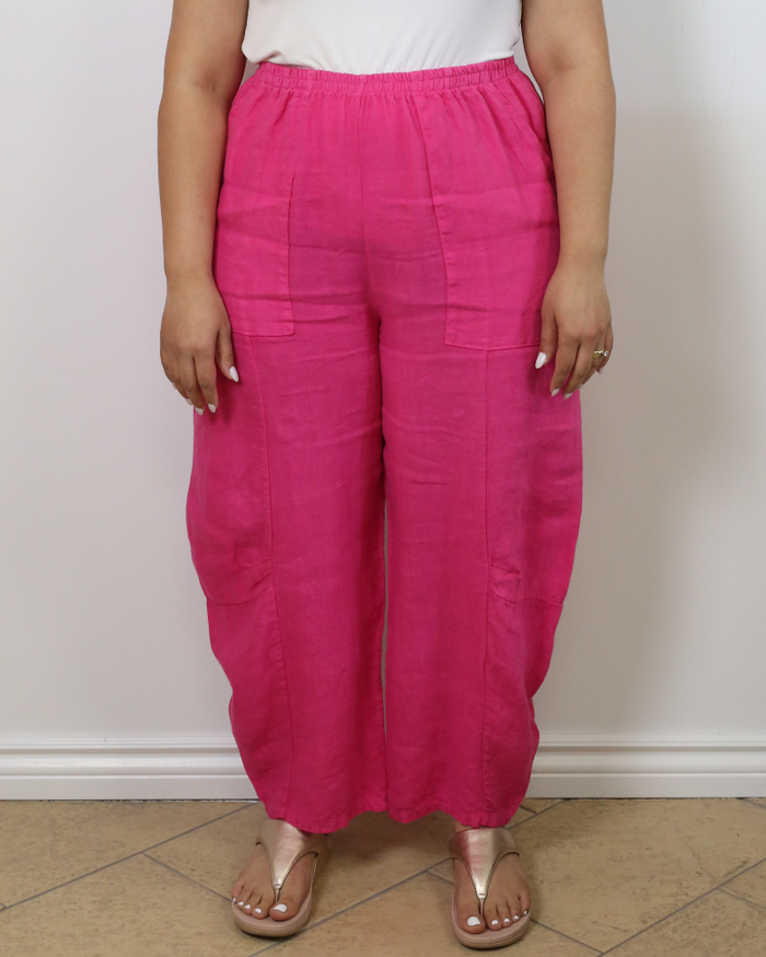 Loose-fitting linen pants Fuchia - Marie la Lune