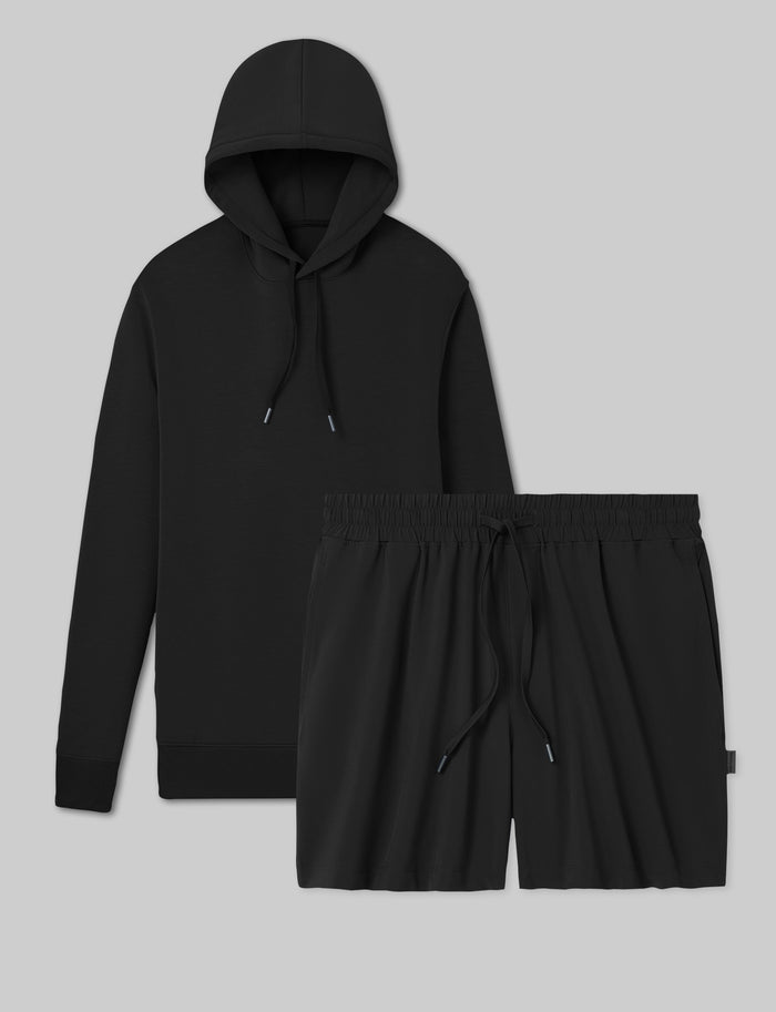 Luxe Traveler Hoodie & Short Set::Black