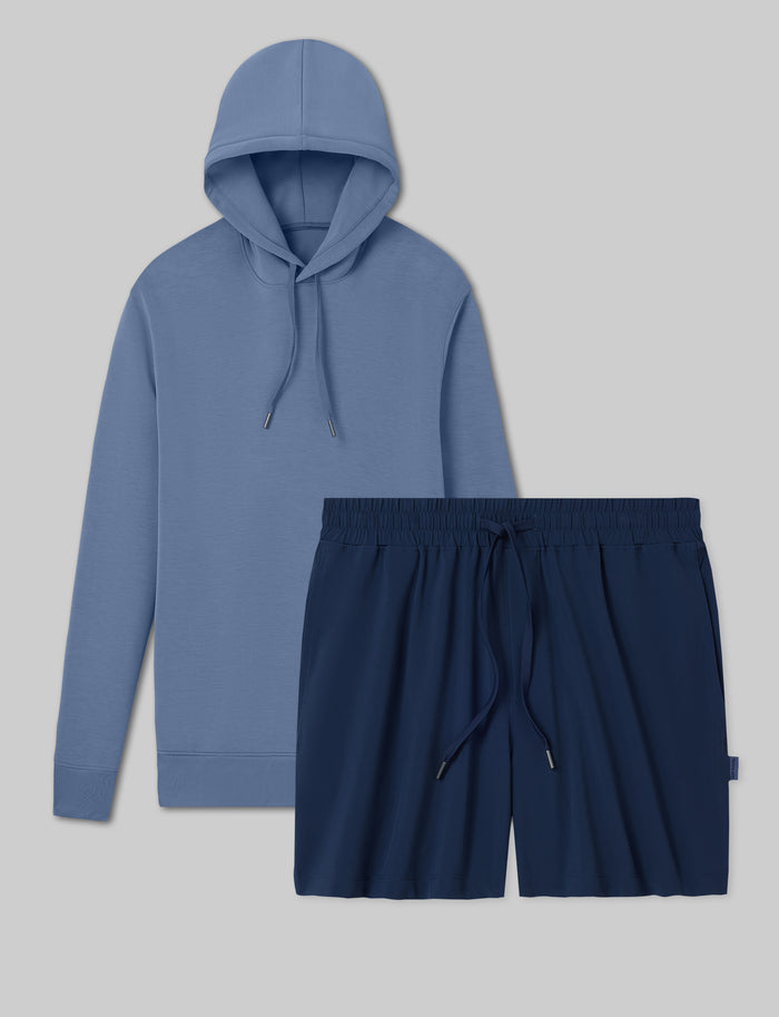 Luxe Traveler Hoodie & Short Set::Vintage Indigo/Dress Blues