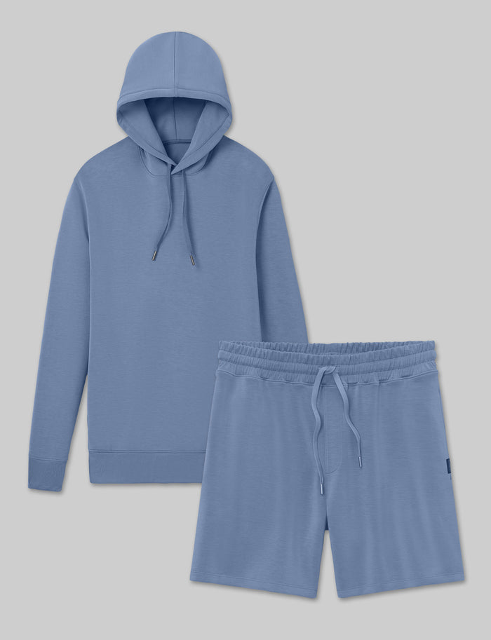 Luxe Traveler Knit Hoodie & Short Set::Vintage Indigo
