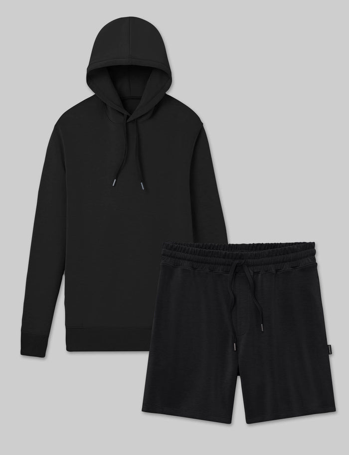 Luxe Traveler Knit Hoodie & Short Set::Black