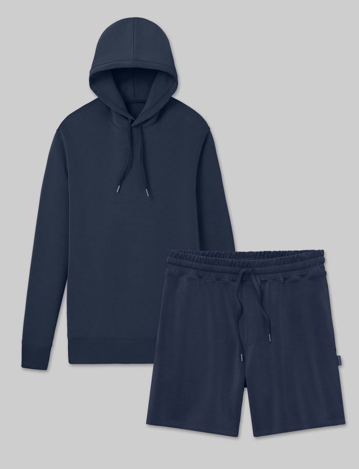Luxe Traveler Knit Hoodie & Short Set::Dress Blues