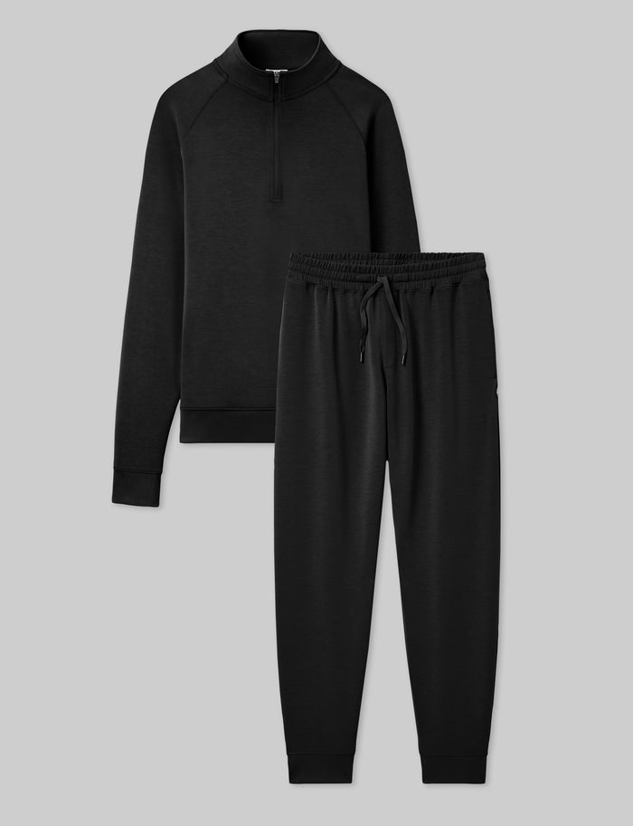 Luxe Traveler Knit Quarter Zip & Jogger Set::Black