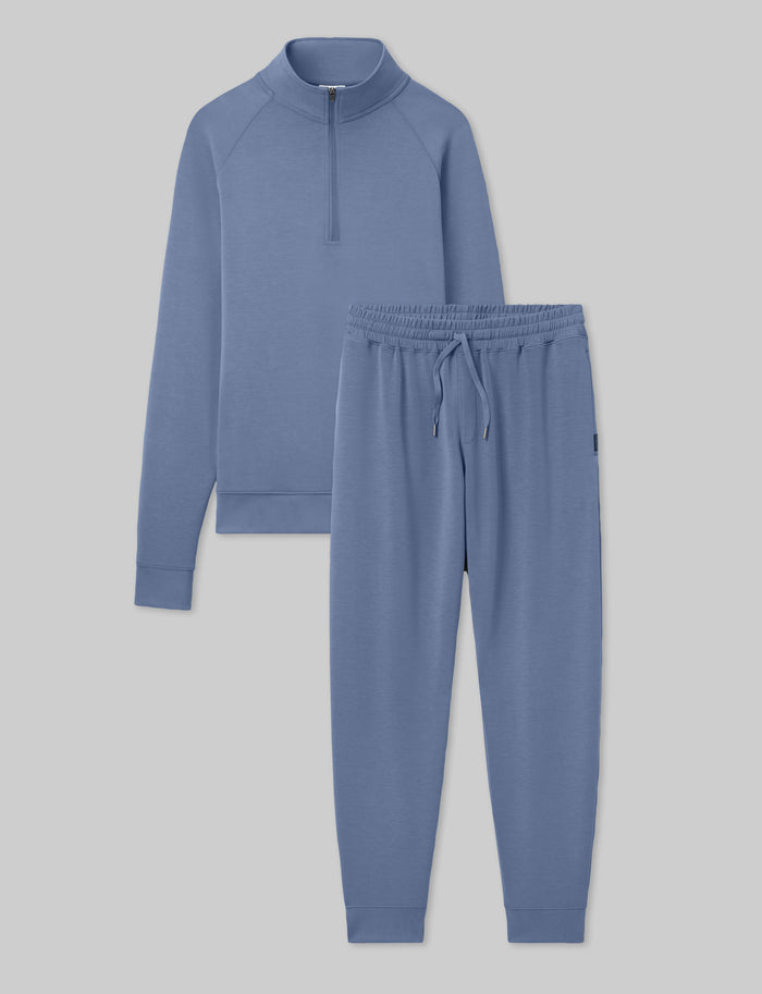 Luxe Traveler Knit Quarter Zip & Jogger Set::Vintage Indigo