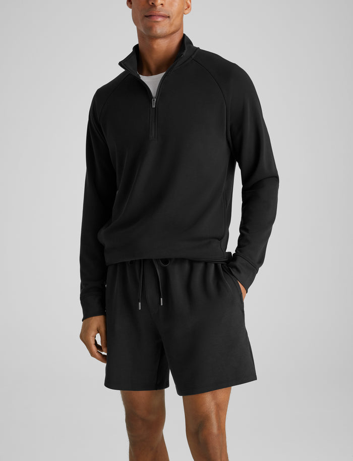 Luxe Traveler Knit Quarter Zip & Short Set::Black