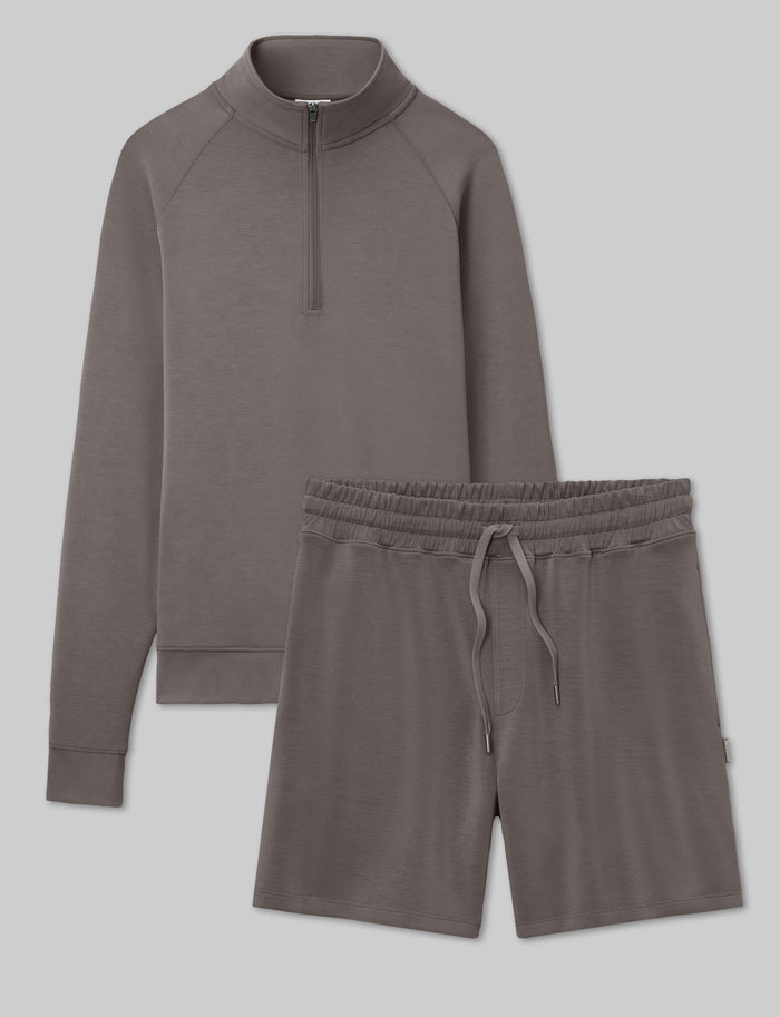 Luxe Traveler Knit Quarter Zip & Short Set::Falcon