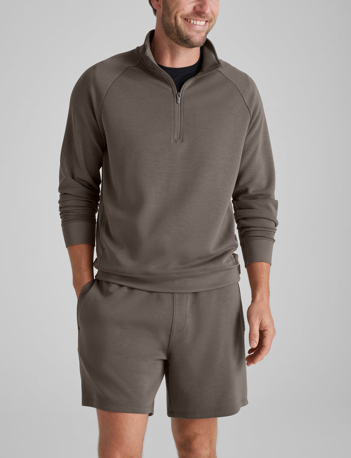 Luxe Traveler Knit Quarter Zip & Short Set::Falcon