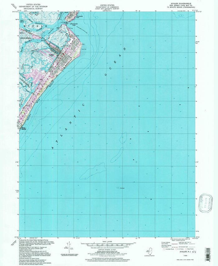 Map of Avalon, New Jersey by USGS, 1994 – Jersey Shore, Atlantic Ocean & Coastal Bays