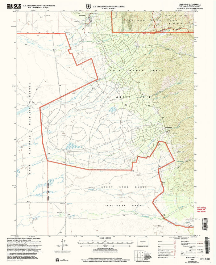 Map of Crestone, Colorado by USGS, 2001 – Great Sand Dunes National Park & Sangre de Cristo Mountains