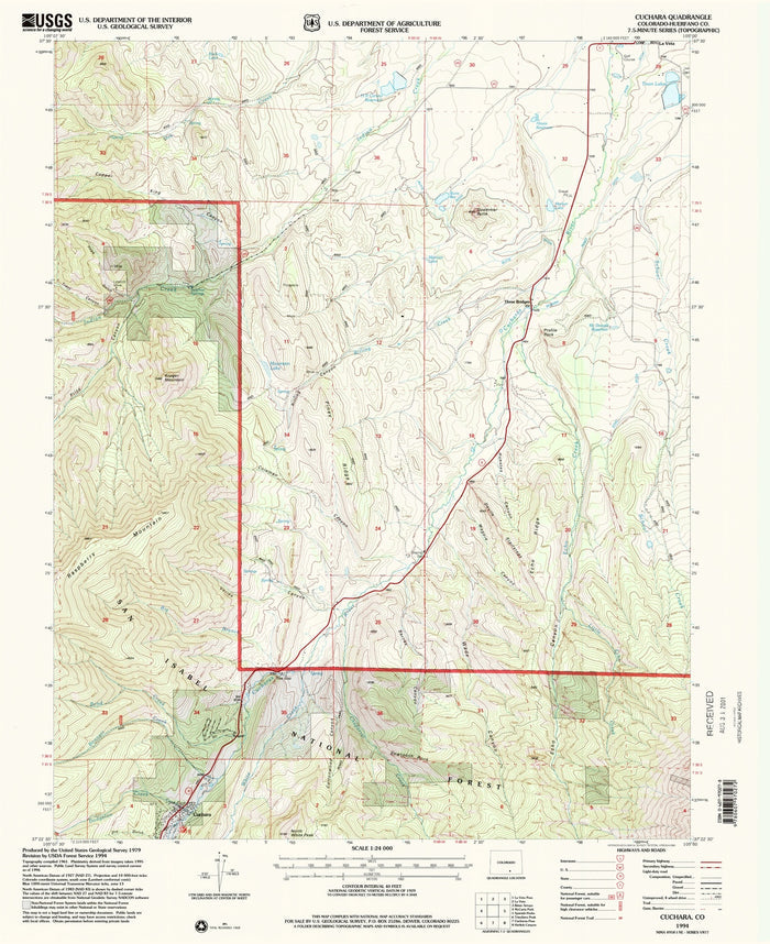 Map of Cuchara, Colorado by USGS, 1994 – Spanish Peaks, La Veta Pass & San Isabel National Forest