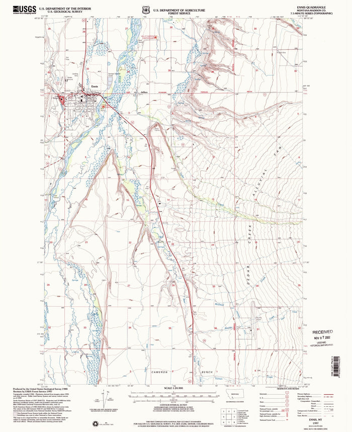 Map of Ennis, Montana by USGS, 1997 – Madison River & Tobacco Root Mountains