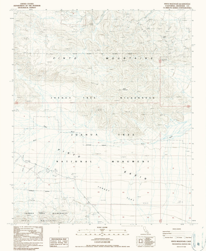 Map of Joshua Tree National Park, California by USGS, 1986 – Pinto Mountain & Pinto Basin
