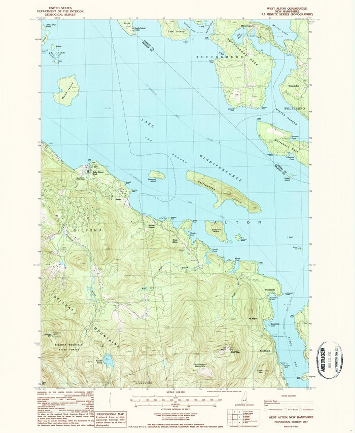 Map of Lake Winnipesaukee, New Hampshire by USGS, 1987 – West Alton, Gilford & Wolfeboro