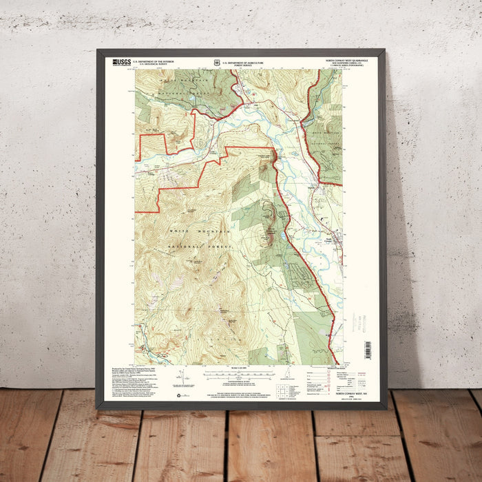 Map of North Conway, New Hampshire by USGS, 1995 – White Mountain National Forest & Saco River