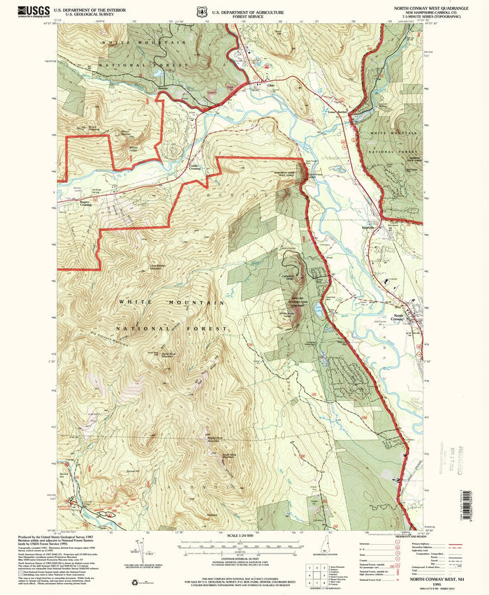 Map of North Conway, New Hampshire by USGS, 1995 – White Mountain National Forest & Saco River