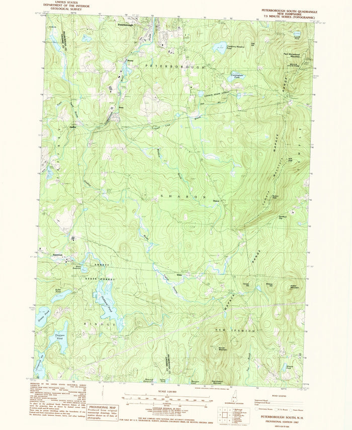 Map of Peterborough, New Hampshire by USGS, 1987 – Mount Monadnock & Nubanusit Lake