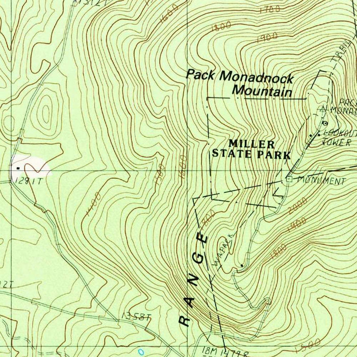 Map of Peterborough, New Hampshire by USGS, 1987 – Mount Monadnock & Nubanusit Lake