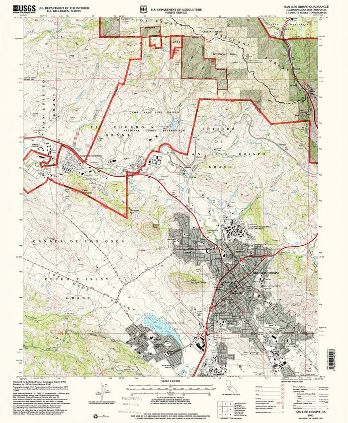 Map of San Luis Obispo, California by USGS, 1995 – Los Padres National Forest, Cerro San Luis & Cal Poly