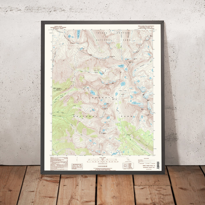 Map of Sequoia National Park, California by USGS, 1993 – Triple Divide Peak, Kings Canyon & High Sierra Trail
