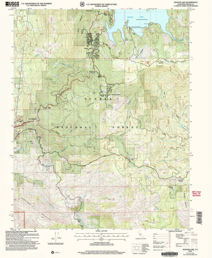 Map of Shaver Lake, California by USGS, 2004 – Sierra National Forest & Sierra Nevada