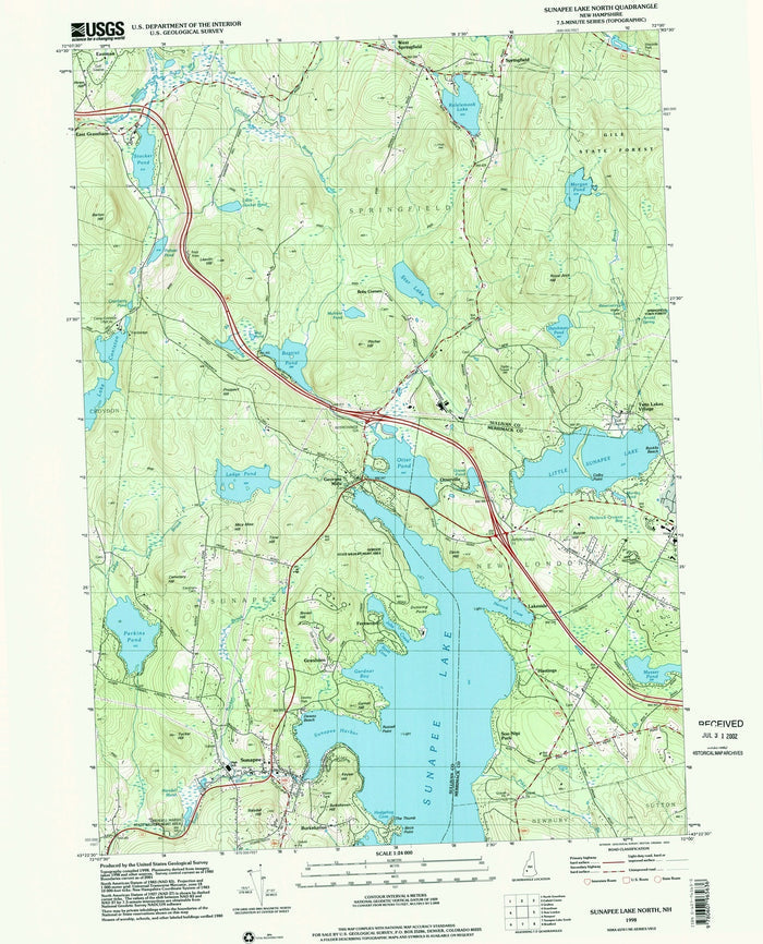 Map of Sunapee, New Hampshire by USGS, 1998 – Lake Sunapee, Newbury & Springfield