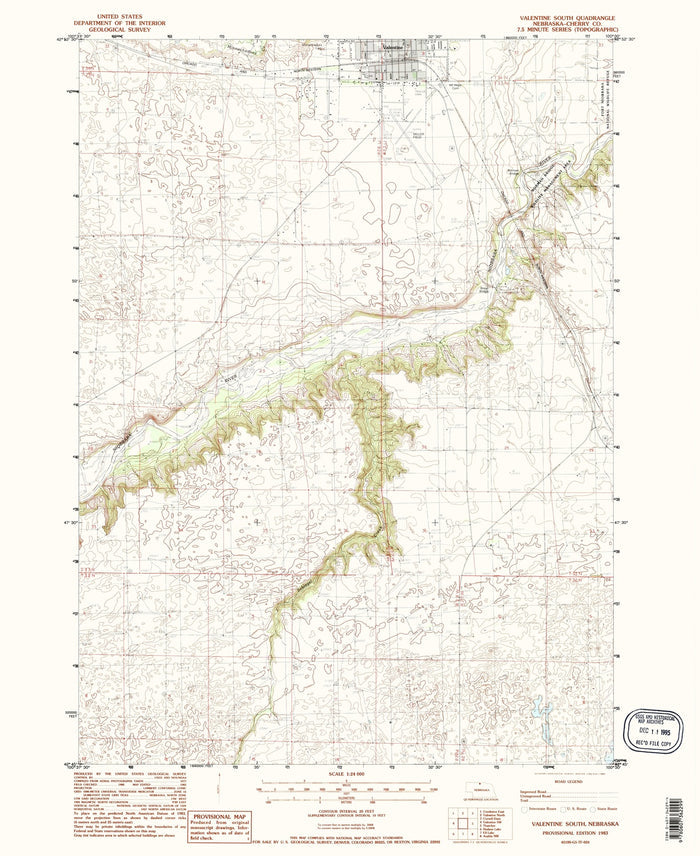Map of Valentine, Nebraska by USGS, 1983 – Niobrara River & Fort Niobrara NWR