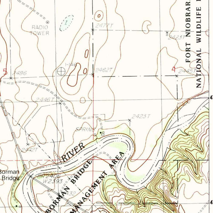 Map of Valentine, Nebraska by USGS, 1983 – Niobrara River & Fort Niobrara NWR