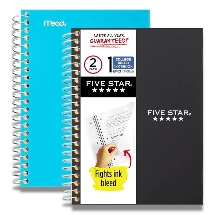 Mead Five Star 1 Subject Spiral Notebooks - 100 Sheets - 12 Pack Contarmarket