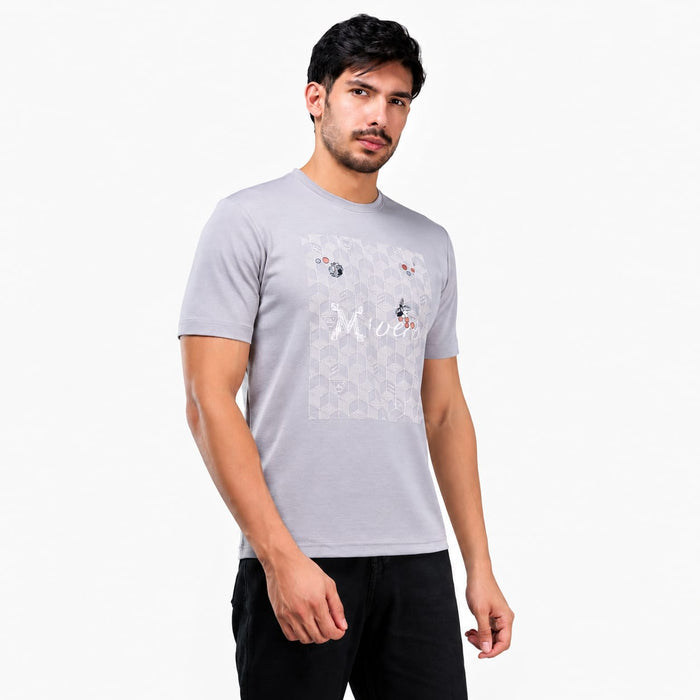 MENOLOGY Men's Holistic Printed Round Neck Half Sleeve T-Shirt | Imported Canvas Fabric | Regular Fit | Light Grey - ANS Billion