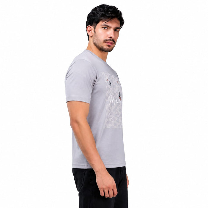 MENOLOGY Men's Holistic Printed Round Neck Half Sleeve T-Shirt | Imported Canvas Fabric | Regular Fit | Light Grey - ANS Billion