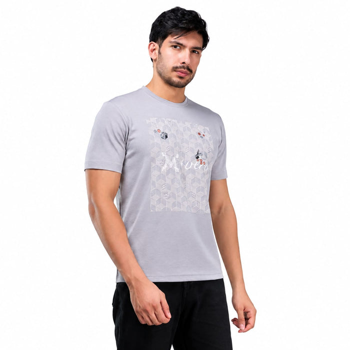 MENOLOGY Men's Holistic Printed Round Neck Half Sleeve T-Shirt | Imported Canvas Fabric | Regular Fit | Light Grey - ANS Billion