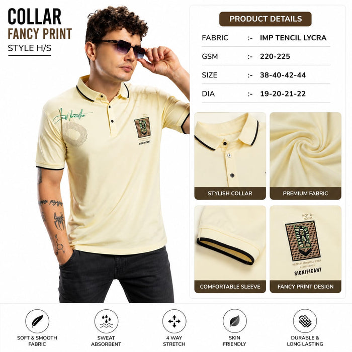 Men's Fancy Print Polo T-Shirt | Imported Tencel Lycra Fabric | Half Sleeve Collar T-Shirt | Soft Stretch Casual Wear - ANS Billion