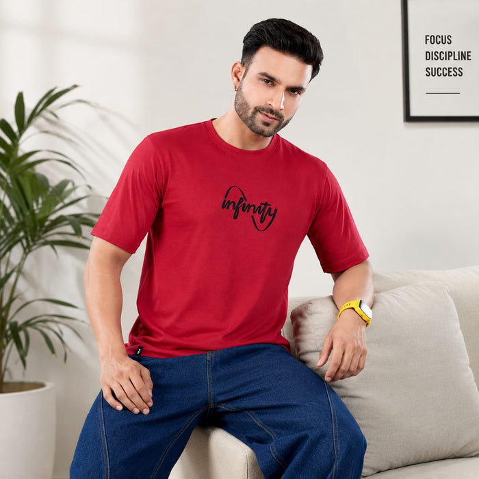 Men's Oversized Drop Shoulder Cotton Looper T-Shirt | Front & Back Canvas Print | Half Sleeve Round Neck | Casual Graphic Tee - ANS Billion