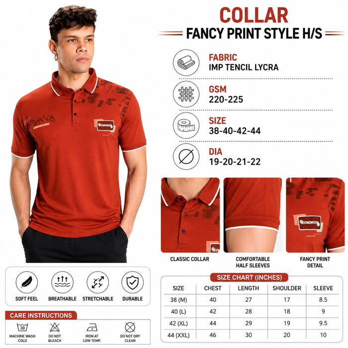 Men's Printed Polo T-Shirt | Fancy Collar Half Sleeve | Imported Tencel Lycra Fabric | Soft Stretch Casual Wear - ANS Billion