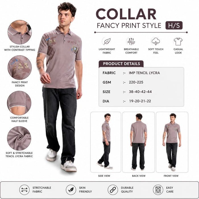 Men's Printed Polo T-Shirt | Fancy Collar Half Sleeve | Imported Tencel Lycra Fabric | Regular Fit | Casual Wear