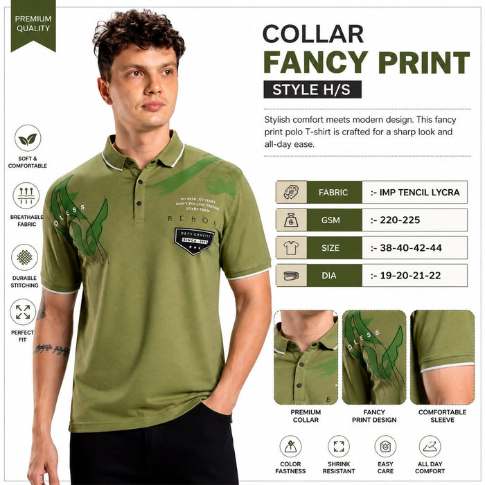 Men's Printed Polo T-Shirt | Fancy Print Half Sleeve Collar T-Shirt | Imported Tencel Lycra Fabric | Casual & Regular Fit