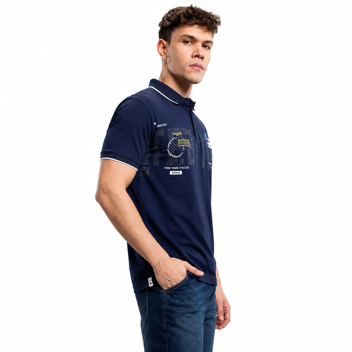 Men's Printed Polo T-Shirt | Fancy Print Half Sleeve | Imported Tencel Lycra Fabric | Soft Stretch Casual Wear | Navy Blue