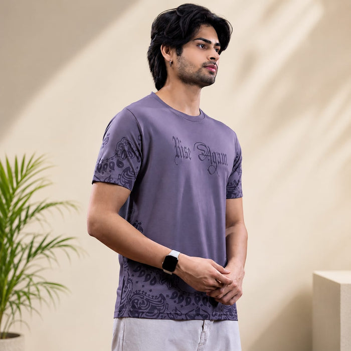 Men's Round Neck Printed T-Shirt | Premium Tencil Lycra Fabric | Soft & Stretchable | Casual Streetwear Graphic Tee