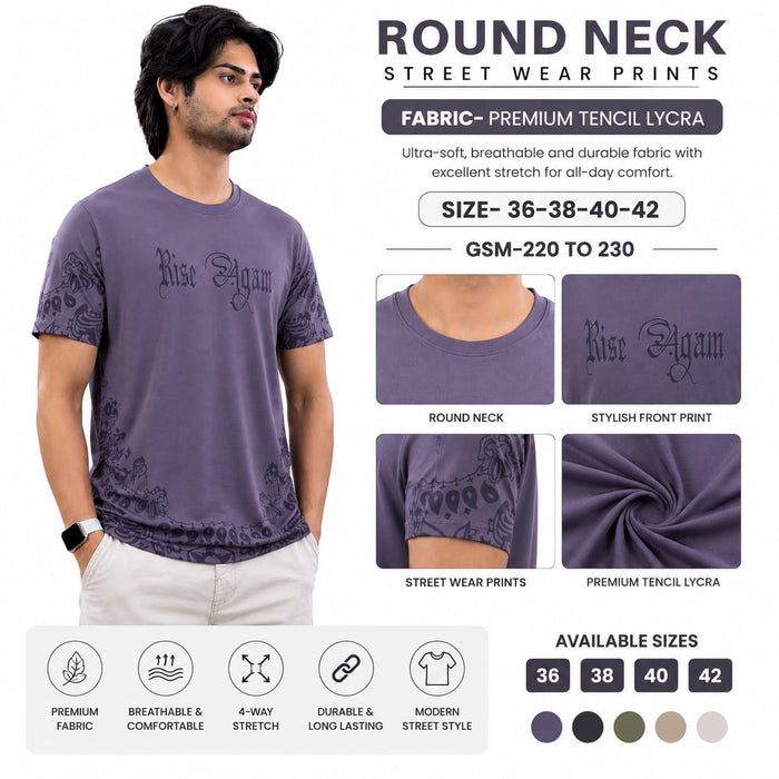 Men's Round Neck Printed T-Shirt | Premium Tencil Lycra Fabric | Soft & Stretchable | Casual Streetwear Graphic Tee