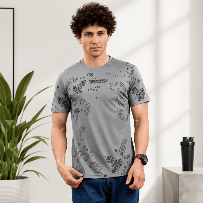 Men's Round Neck Printed T-Shirt | Premium Tencil Lycra Fabric | Half Sleeve Casual Streetwear | Soft & Stretchable | Regular Fit - ANS Billion