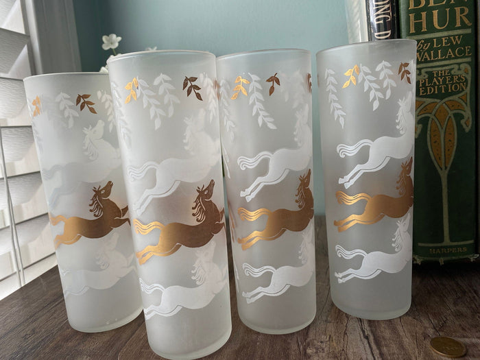 Midcentury Frosted Horse Cocktail Glasses at Duckwells