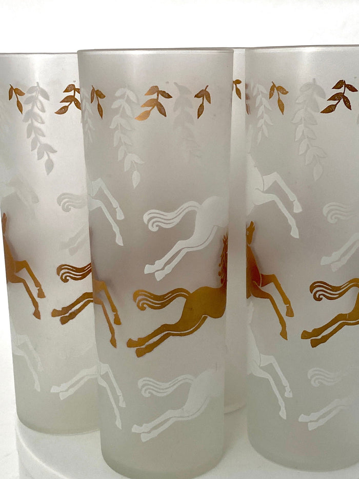Midcentury Frosted Horse Cocktail Glasses at Duckwells