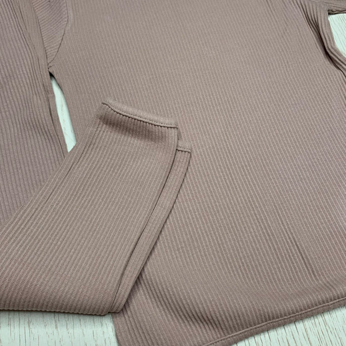 close up of Mocha Ribbed Childrens Tracksuit